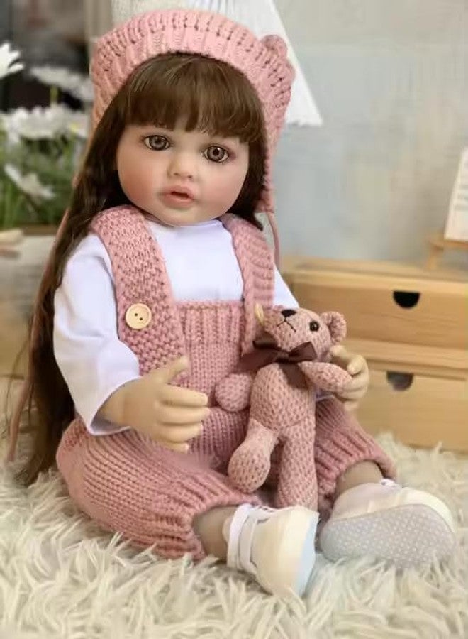PIPBO دمية طفلة حديثة الولادة واقعية من السيليكون من PIPBO، دمية طفلة حديثة الولادة جميلة ونابضة بالحياة، دمية طفلة حديثة الولادة مع ملابس، لعبة تغذية لعيد الميلاد، دمى أطفال حديثي الولادة للبنات، 22 بوصة (متعددة الألوان) - Image 4
